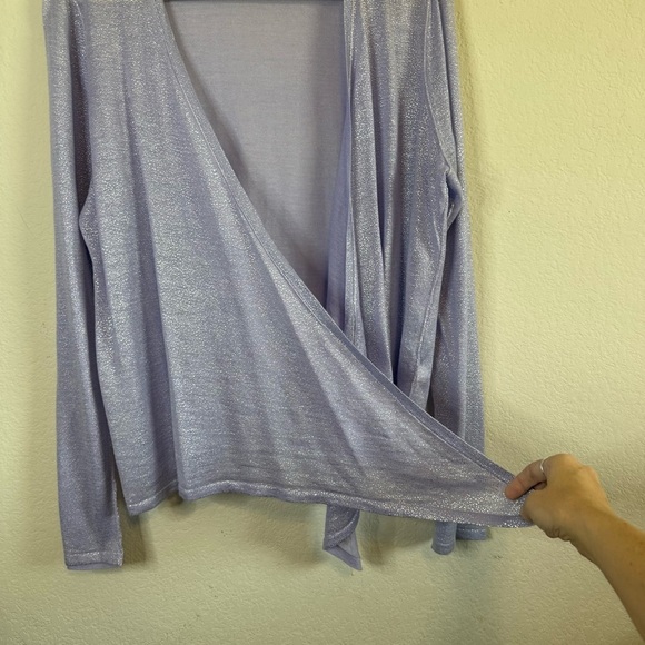 Chicos Foil Drape Alyssa Cardigan Open Front Metallic Purple Lavender Size XL - Picture 4 of 11